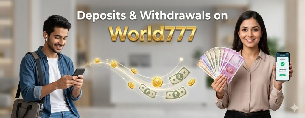 World777 deposits and withdrawals guide showing payment methods, UPI options, and secure fund transfer process"